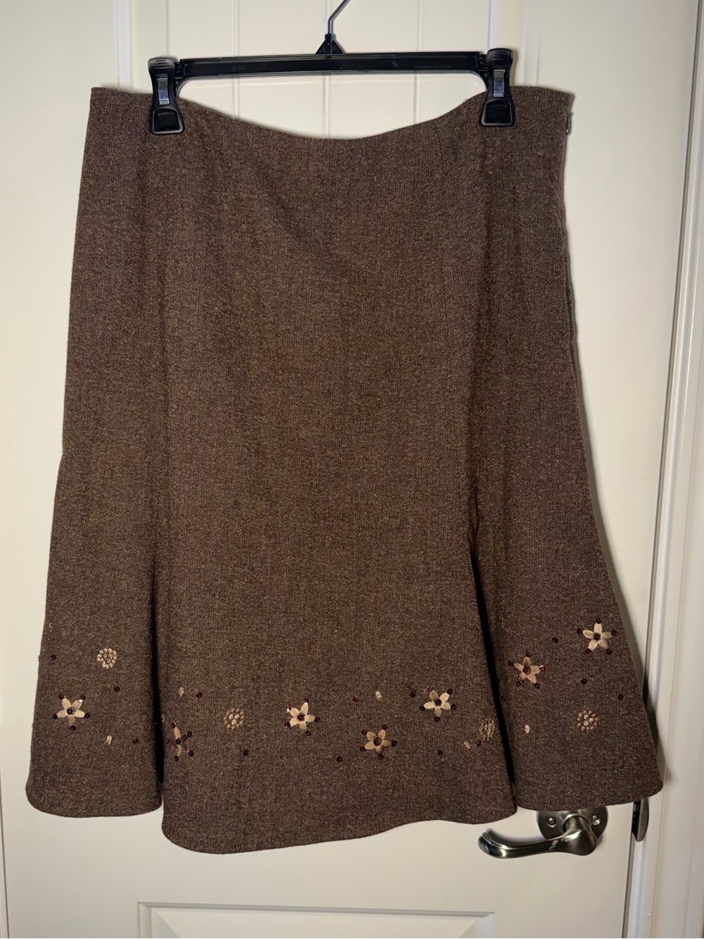 Vintage Casual Corner ANNEX Brown Wool Silk Embroidered A-Line Skirt Size 14